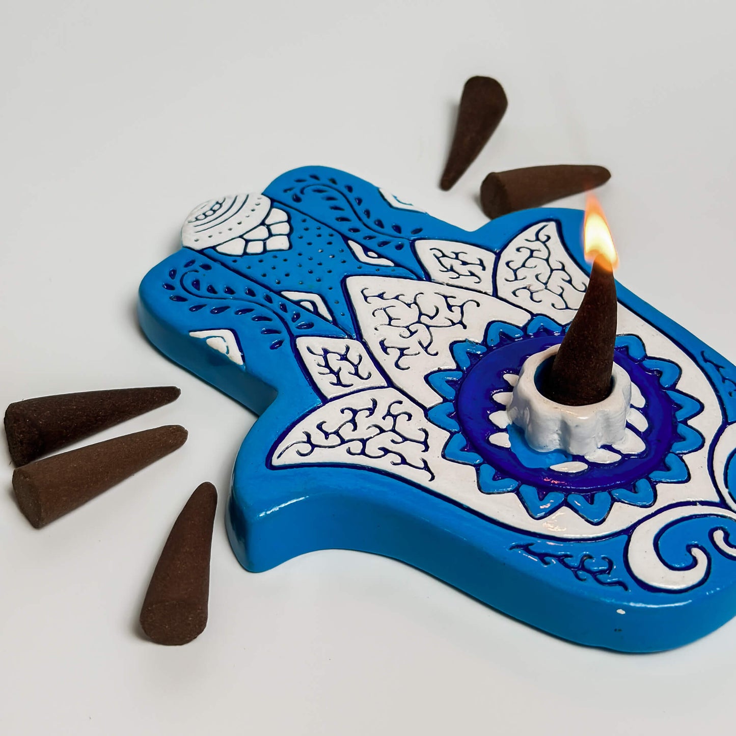 Hamsa Ceramic Incense Burner